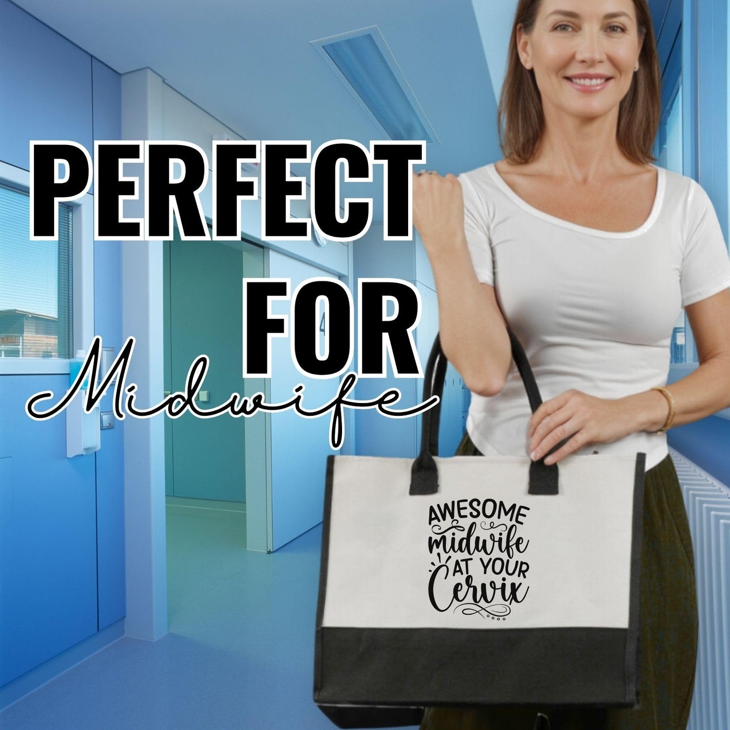 InnoBeta Funny Midwife Canvas Tote Bag for Midwife, OB Nurse, Women, Coworker, Awesome Midwife at Your Cervix