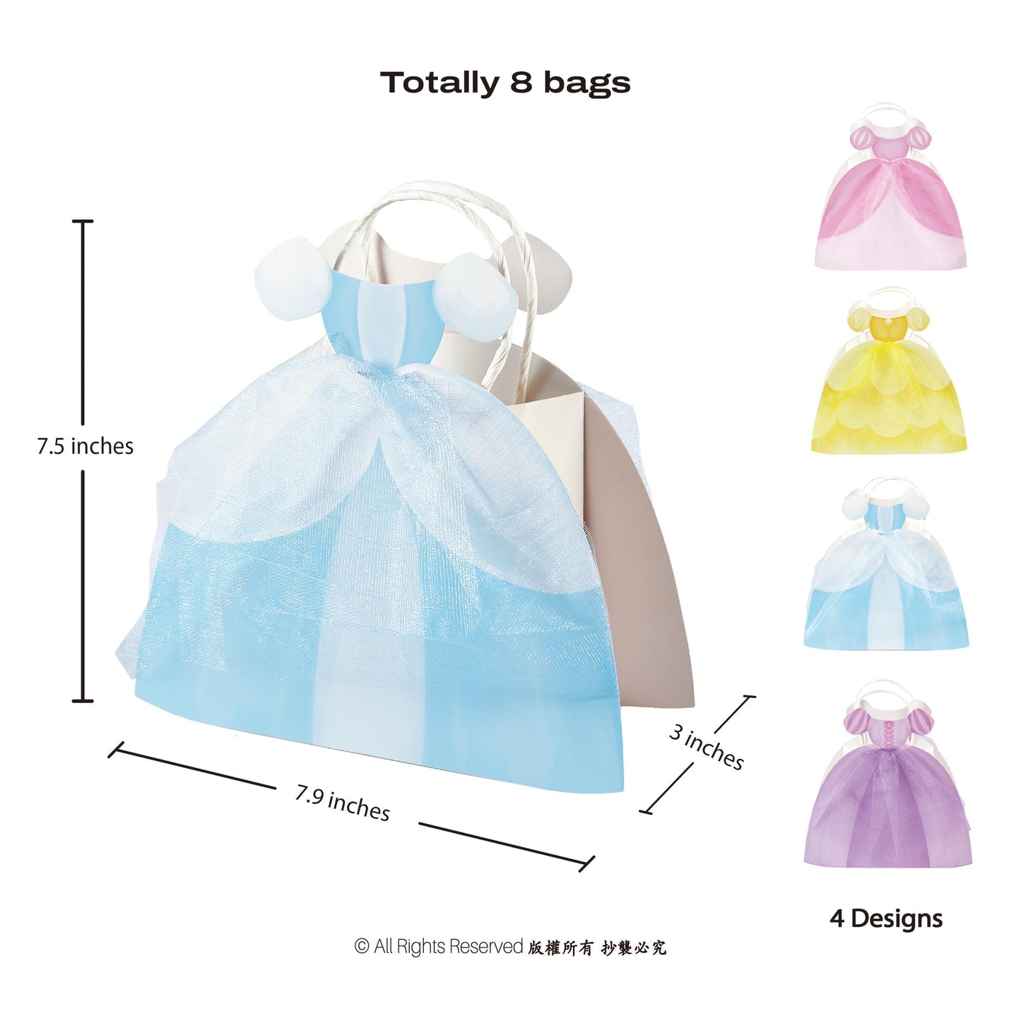 Cheerland Princess Party Gift Bags Cute Dress Bag Gown Shaped Goodie Treat Bag Royal Theme Decorations for Baby Shower Gender Reveal Sleepover Princess Themed Girls Birthday Party Favor Supplies 8pcs