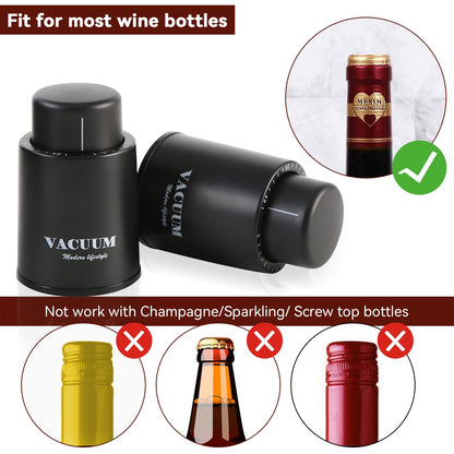 Wine Bottle Stoppers,Real Vacuum Stoppers,Reusable Wine Preserver,Wine Corks Keep Fresh,Best Christmas and Birthday Gifts for Wine Lovers.
