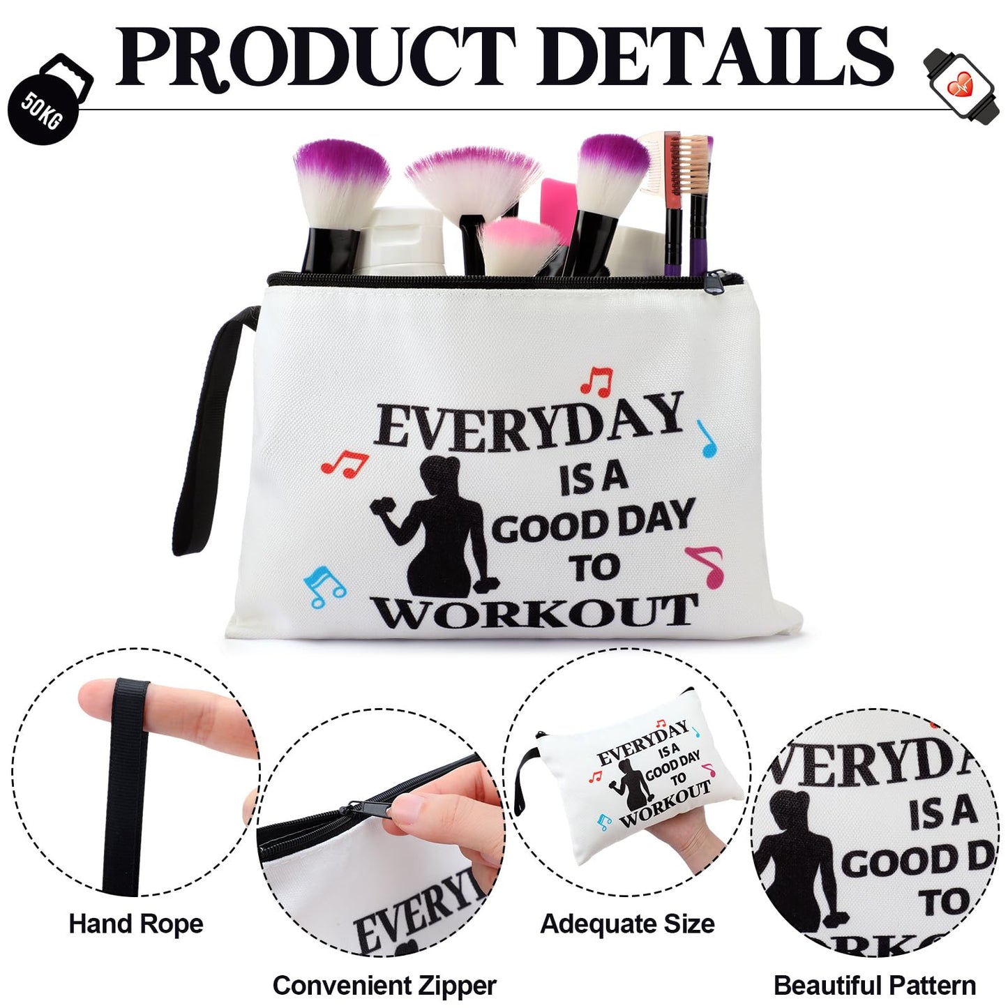 8 Pcs Workout Cosmetic Bags Workout Gifts Funny Sports Lover Gym Gifts Gym Fitness Makeup Bags for Women Body Builder Zipper Pouch for Fitness Bodybuilding Lovers