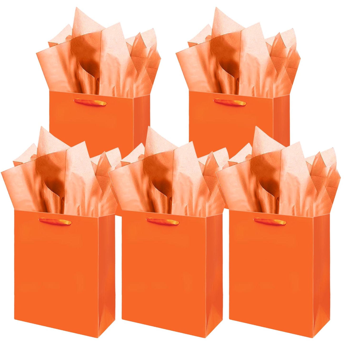 Gcardist Bright Orange Gift Bags with Tissue Paper for Wedding, Birthday, Party Supplies-7.9"x4.3"x9.6" Medium Size Cardboard Gift Bags（5pcs Bags + Tissue Paper ）