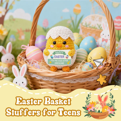 Easter Basket Stuffers for Teens Kids, Easter Gifts Crochet Spring Egg & Chick Plush, Jesus Christian Non Candy Egg Fillers Toy for Boys & Girls 8-12, 6-8, Tweens 10-12 Year Old