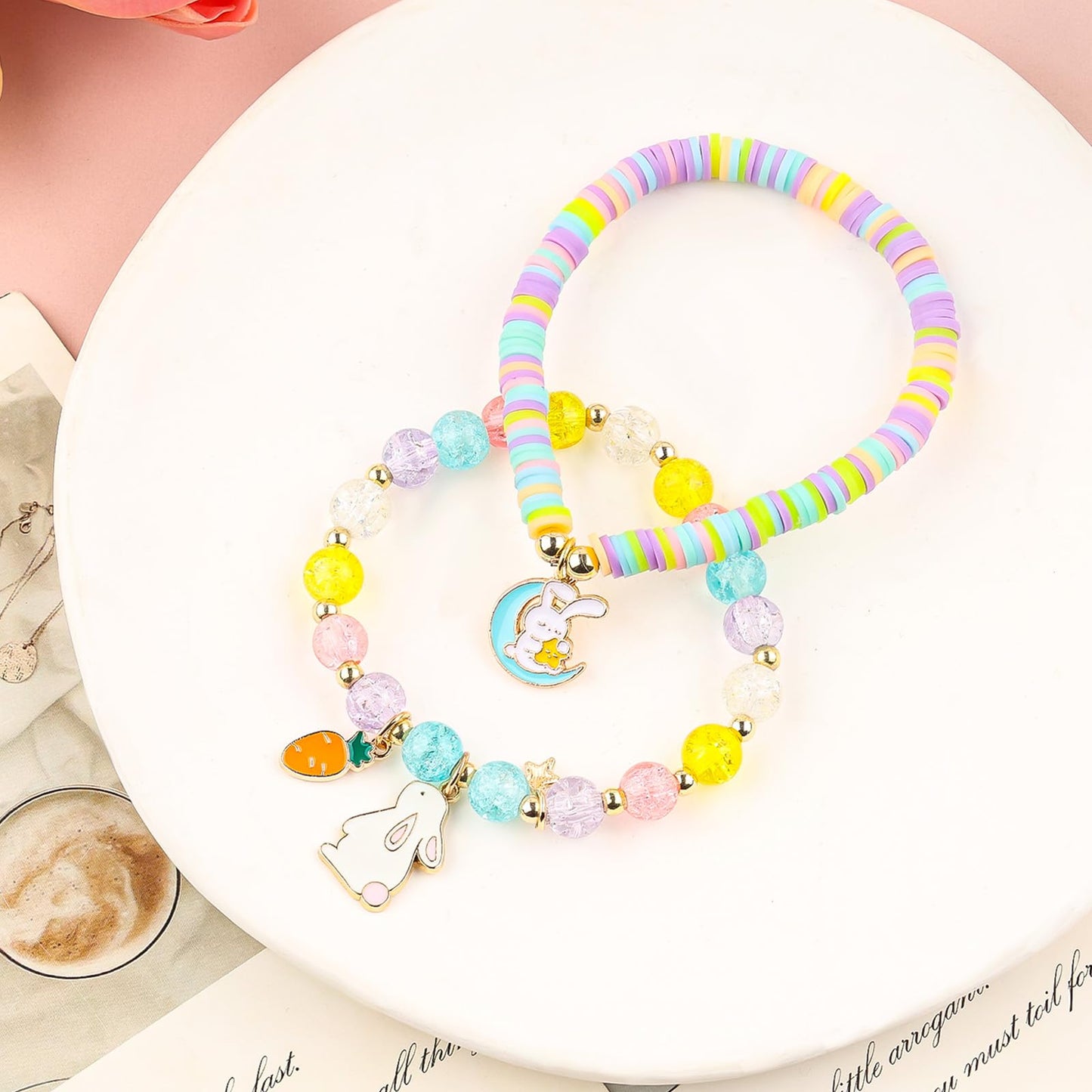 Easter Braclets Basket Bunny Gifts, First Communion Baptism Confirmation Christian Easter Gifts for Gir Daughter Granddaughter