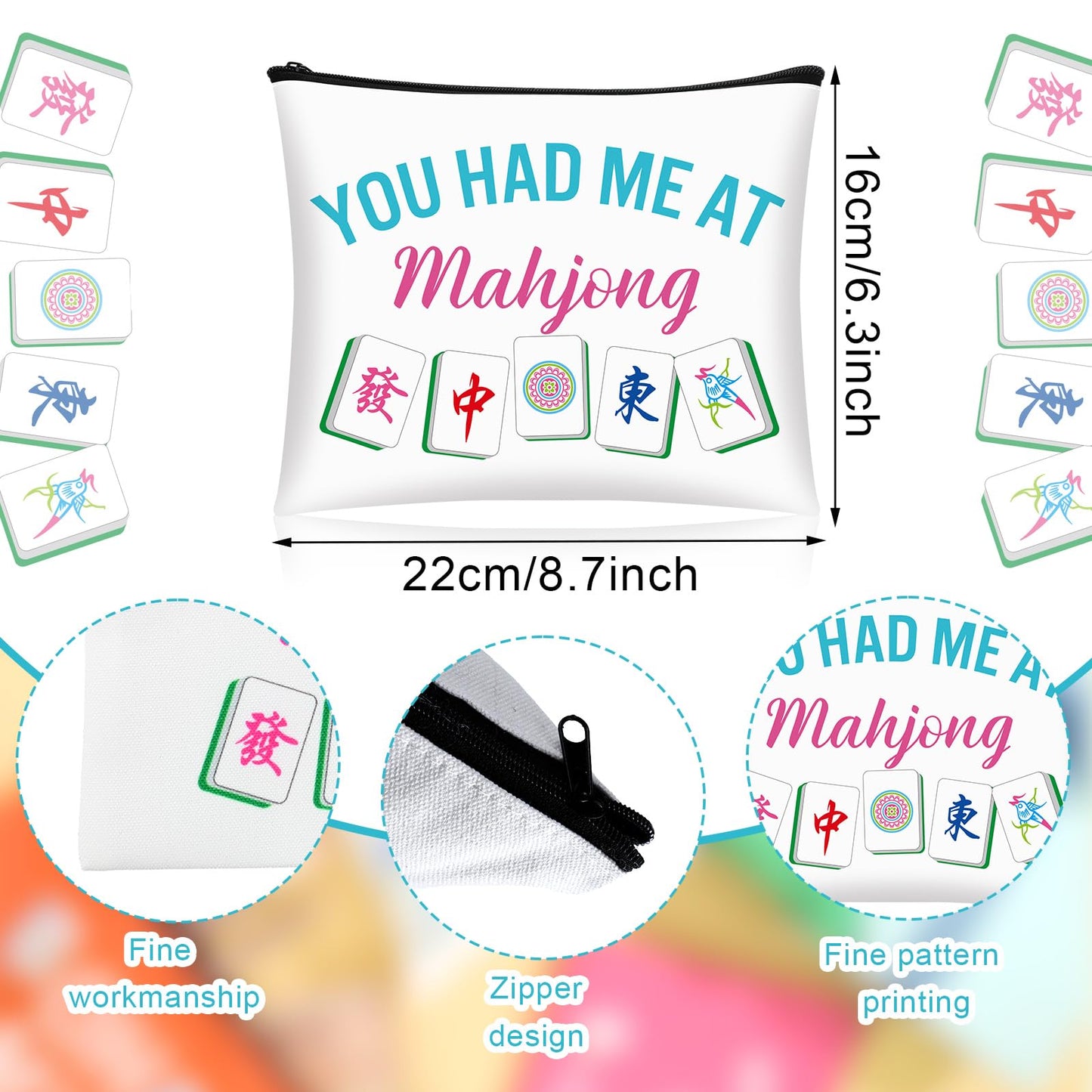 9 Pcs Mahjong Cosmetic Bag Gifts for Women Mahjong Makeup Bag Mah Jong Zippered Pouch for Lover Player Mothers Birthday Party Lucky Mah Jong Gift Coquette Accessories (Styles 1)