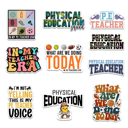 10 Pcs Physical Education Teacher Stickers – Gift for Gym Teachers, Coaches, Parents, Friends, Teammates – Ideal for Laptops, Water Bottles, Tumblers, Notebooks, Scrapbooking 3