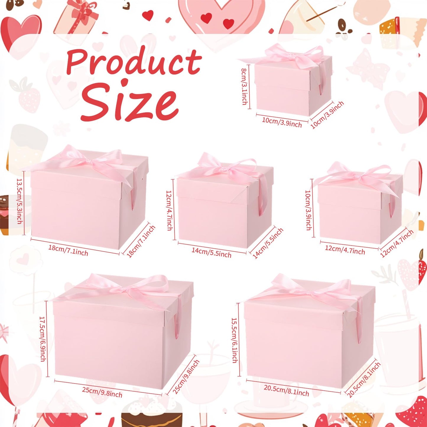 Cholemy 6 Pcs Nesting Gift Boxes with Lid Square Nesting Gift Boxes for Presents Packaging with Ribbon Easter Anniversaries Bridal Shower Birthday Wedding Party Favor(Pink)