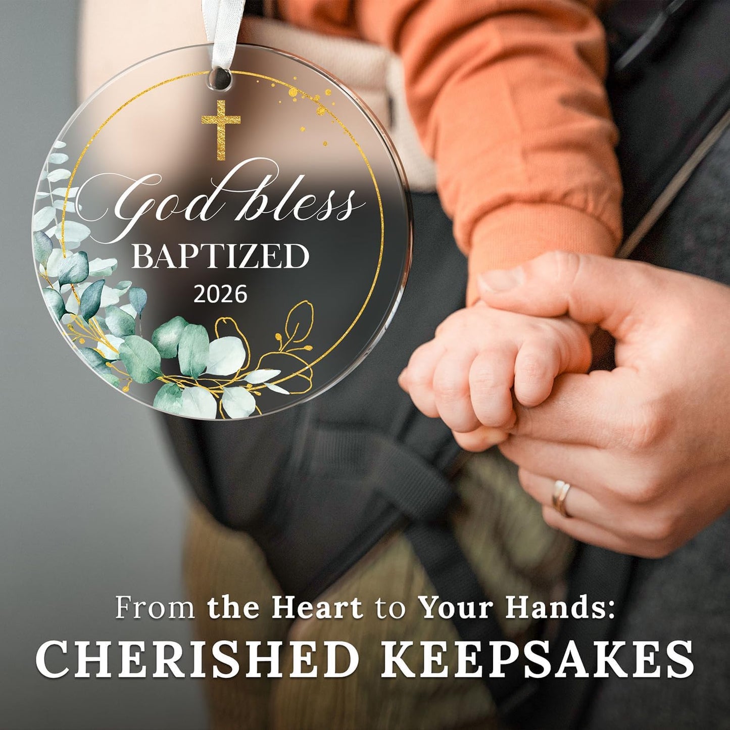 HEXMOZ Baptism Gifts for Boys, Girls, Women, Men, Adults - Christening Gifts for Baby Boys, Girls, Godson, Goddaughter - God Bless Baptized Ornament 2026 - Acrylic Christmas Keepsake Decoration