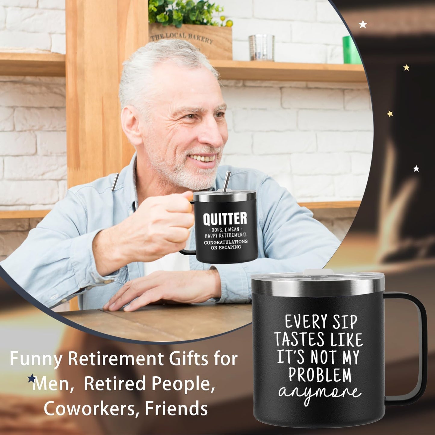 Funny Retirement Gifts For Men - Quitter I Mean Happy Retirement Coffee Mug with Handle, 14oz Retired Cup Mug Xmas Gifts for Coworker Leaving,Teachers,Doctors, Boss,Friends,Dad Black