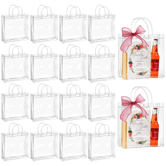 Jutieuo 20 PCS Clear Gift Bags with Handles, 9.8 x 9.8 x 3.5 Inches Reusable Plastic Goodie Bag Transparent Party Favor Bags Bulk for Weddings Birthdays Events, Classrooms & Celebrations