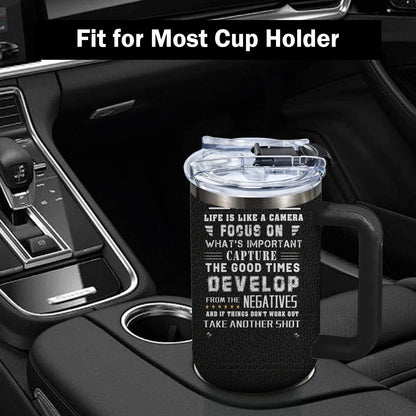Photographer Gifts for Women Men Tumbler with Handle Straws 40oz Photography Lovers Camera Lens Coffee Cup Mugs, Cool Photographers Birthday Christmas Gift