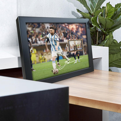 sufenvera Signed Lionel Messi World Cup 2022 Film Photo Collage,Messi Memorabilia Framed Poster, Gifts for Soccer Ball Fans on Birthday Thanksgiving Christmas 10x8 Inches