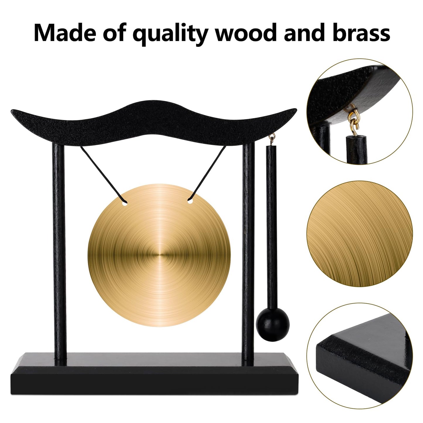Feng Shui Gong Decor, Zen Brass Desktop Decor, 6.4x6.3x2 Inch Mini Sound Healing Instrument for Home, Office, Party, Yoga, Gift