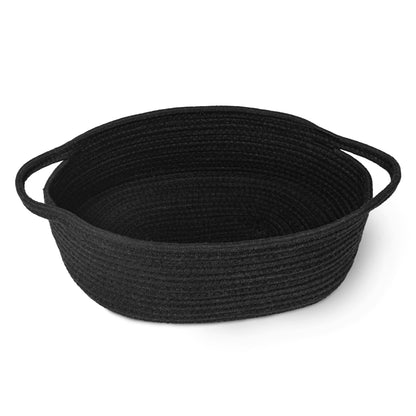 MEGASKET Black Woven Basket, 13” x 9” x 5” Cute Dog Toy Basket, Soft Cotton Rope Storage Box, Cat Toy Bin, Baskets for Gifts Empty, Small Baskets for Organizing, Decorative Basket