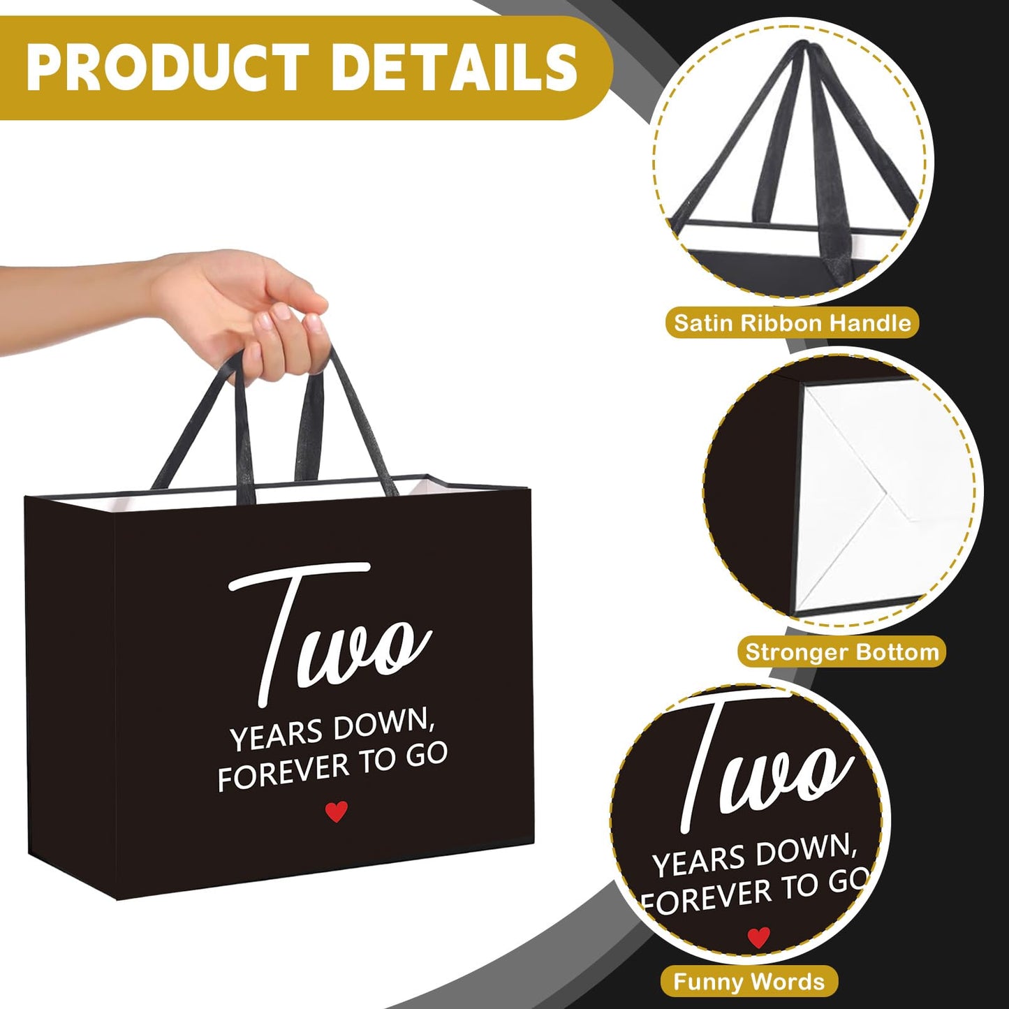 Gift Bag for the Second Anniversary, Gifts for a Second Anniversary, with Greeting Card and Tissue Paper, for Him, Her, Boyfriend, GF, Wife, Husband, Two Year Wedding Anniv. Presents Couples