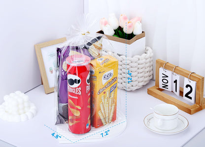 50Pcs 12X16 inch Bottom Gusset Bags Clear Cellophane Gift Wrap Wrapping Plastic Large Cello Bags for Party Favors Treats Mug with 5" Twist Ties