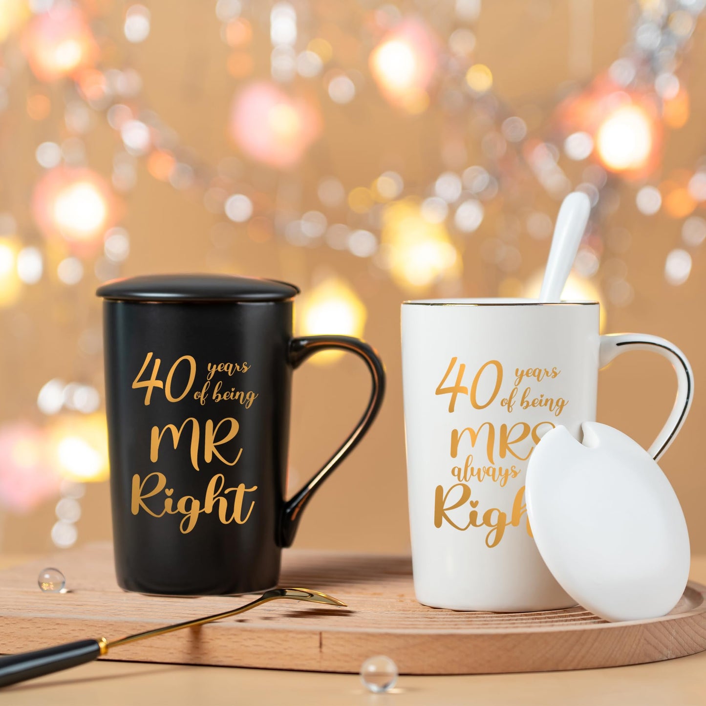 40th Wedding Gifts, 40th Anniversary Engagement Gift Ideas, 40 Years of Being Mr & Mrs Always Right Mug Set, Wedding Gifts Ideas for Couple Parents, 14 Oz with Lids and Gift Box