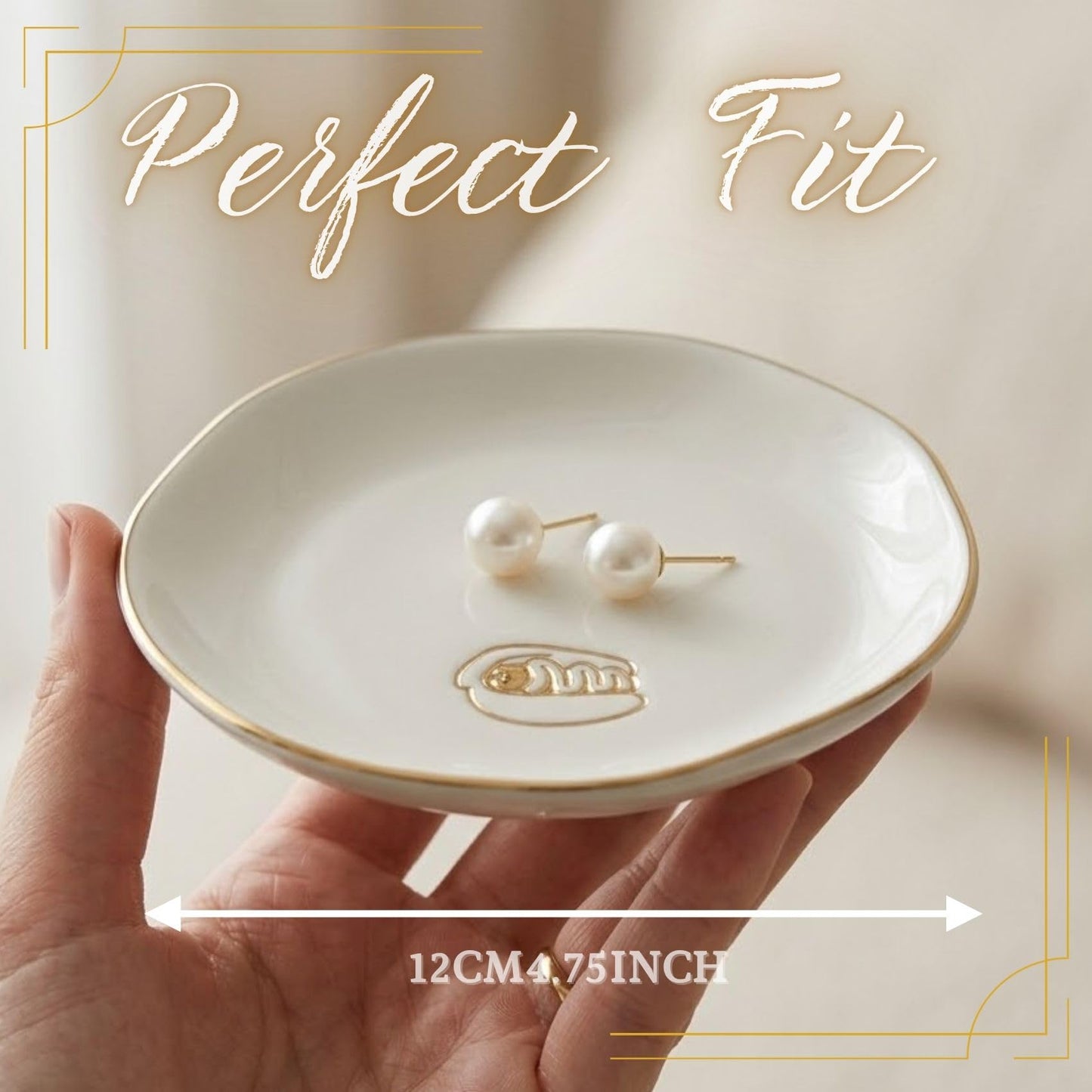 InnoBeta Hot Dog Gifts, Hot Dogs Gifts - 4.75" Handcrafted Ceramic Ring Dish with Gold Trim, Decorative Trinket Dish for Rings Earrings