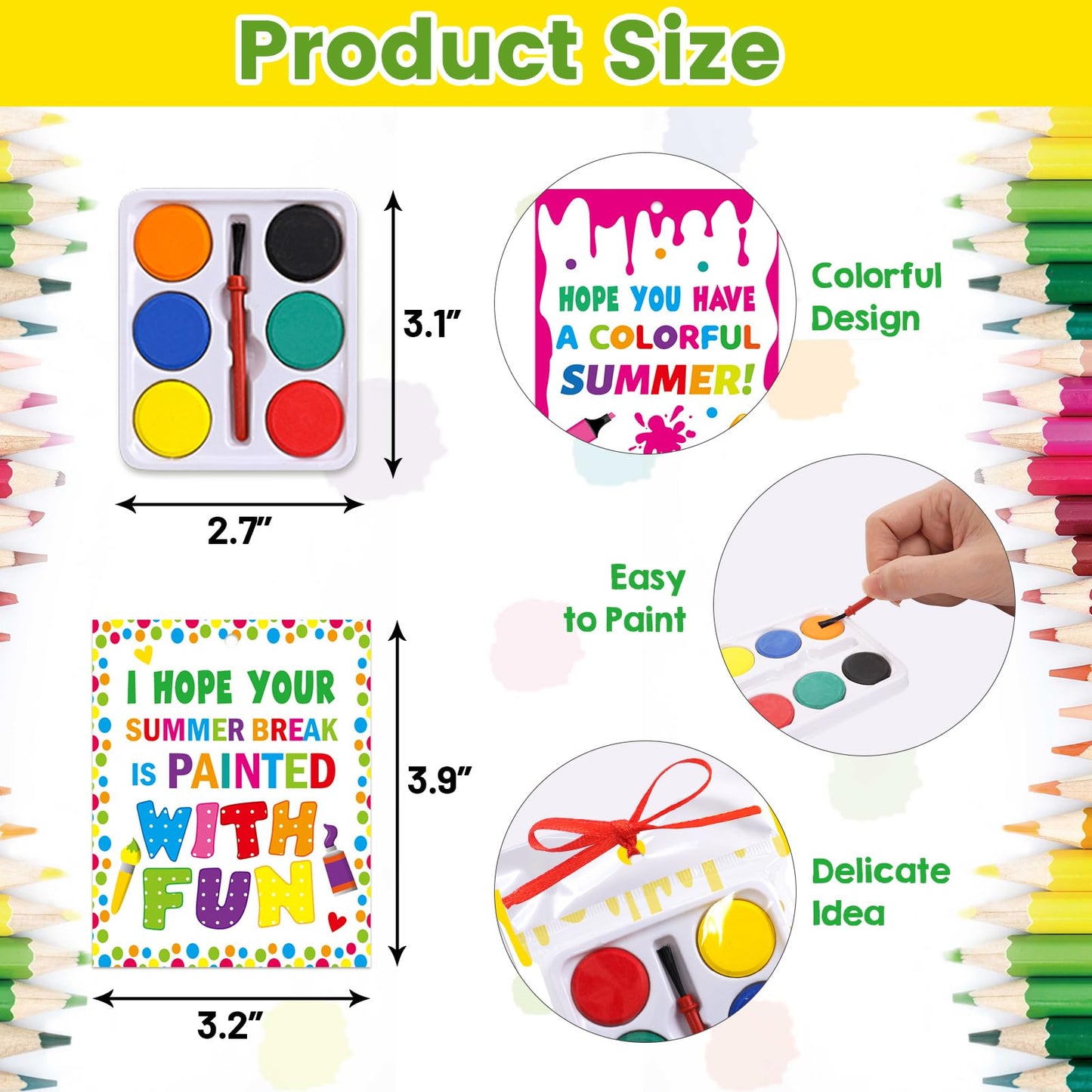 Fancy Land End of Year Student Gifts Watercolor Paint Set with Cards for Toddlers Kids Preschool Kindergarten Graduation Party Favor Supplies 24 Sets