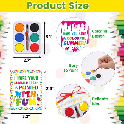 Fancy Land End of Year Student Gifts Watercolor Paint Set with Cards for Toddlers Kids Preschool Kindergarten Graduation Party Favor Supplies 24 Sets