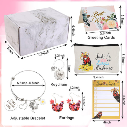 Kolewo4ever Chicken Lady Gifts Set Chicken Tumbler Cosmetic Bag Kitchen Towel Keychain Earrings Socks Charm Bracelet Notepad