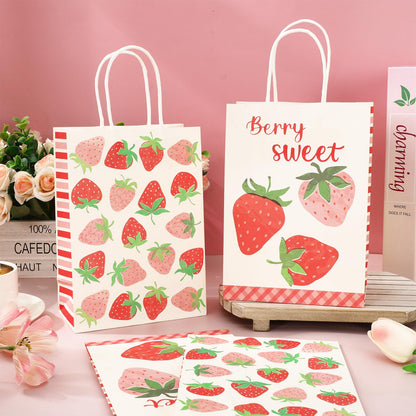 JarThenaAMCS 24 Pcs Strawberry Paper Gift Bags with Handle Pink Red Berry Sweet Party Favor Bags Goodie Candy Treat Bag for Wedding Baby Bridal Shower Party Favor Supplies, 2 Design