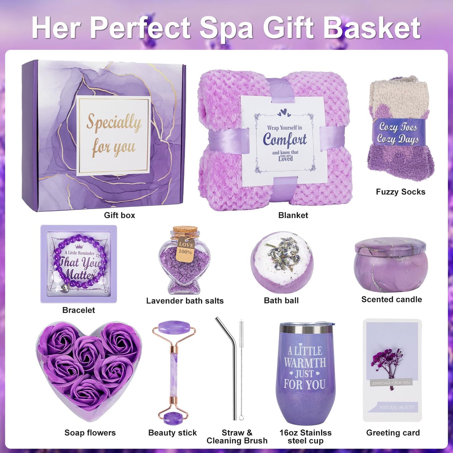 Mother’s Day Gift Basket for Women, Birthday Self Care Gifts for Her, Spa Gift Basket with Blanket, Get Well Soon & Thinking of You Care Package for Mom, Wife, Friend, Sister, Valentine’s Day Gift