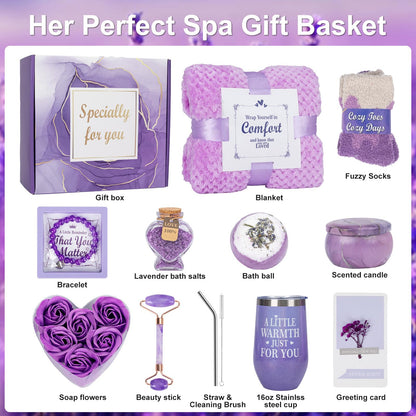 Mother’s Day Gift Basket for Women, Birthday Self Care Gifts for Her, Spa Gift Basket with Blanket, Get Well Soon & Thinking of You Care Package for Mom, Wife, Friend, Sister, Valentine’s Day Gift