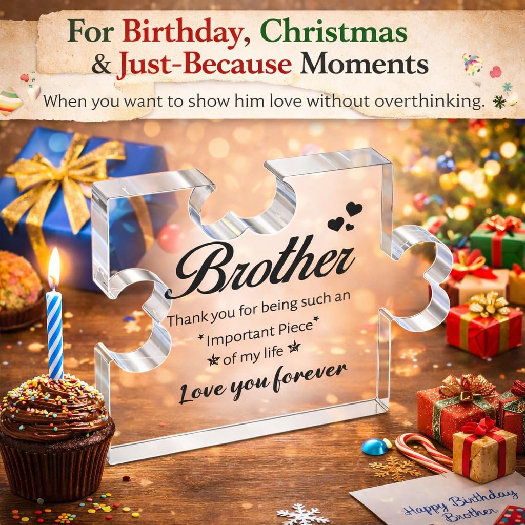 Brother Birthday Gift Set from Sister for Brother Adult Men Funny + Inspirational 5-Piece Gift Bracelet, Socks, Leather Journal, Plaque & Keychain Birthday/Christmas/Just Because