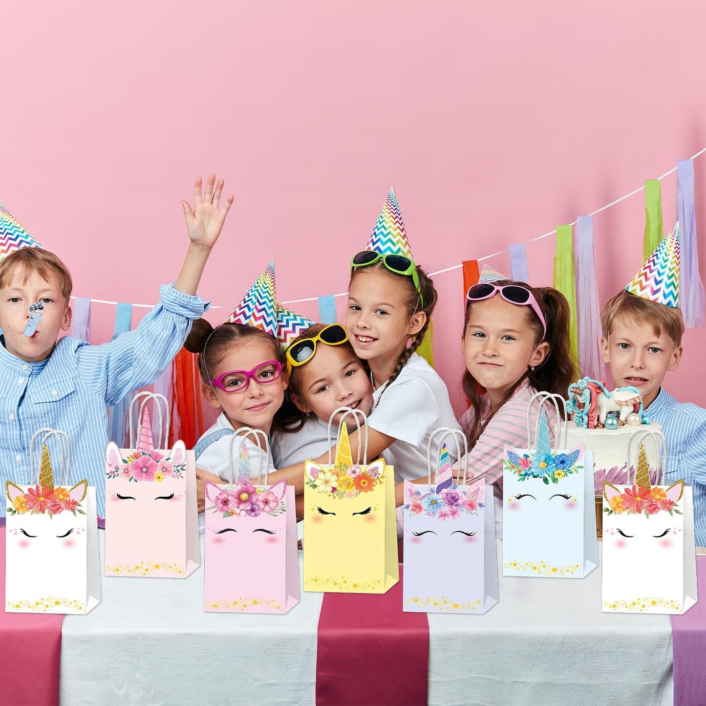 ZOIIWA 12Pcs Unicorn Party Favor Bags Rainbow Themed Treat Bags Pastel Unicorn Candy Goodie Bag Princess Paper Gift Bag with Handle Decorations for Birthday Baby Shower Wedding Party Decor Supplies