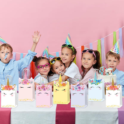ZOIIWA 12Pcs Unicorn Party Favor Bags Rainbow Themed Treat Bags Pastel Unicorn Candy Goodie Bag Princess Paper Gift Bag with Handle Decorations for Birthday Baby Shower Wedding Party Decor Supplies