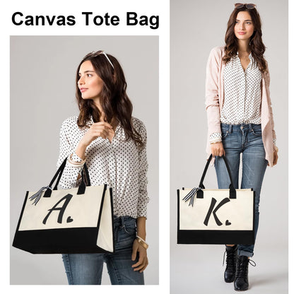 shenee Initial Canvas Tote Bag, Personalized Beach Jute Bag Present for Women Holiday,Friends Birthday Gift,Wedding, New Year