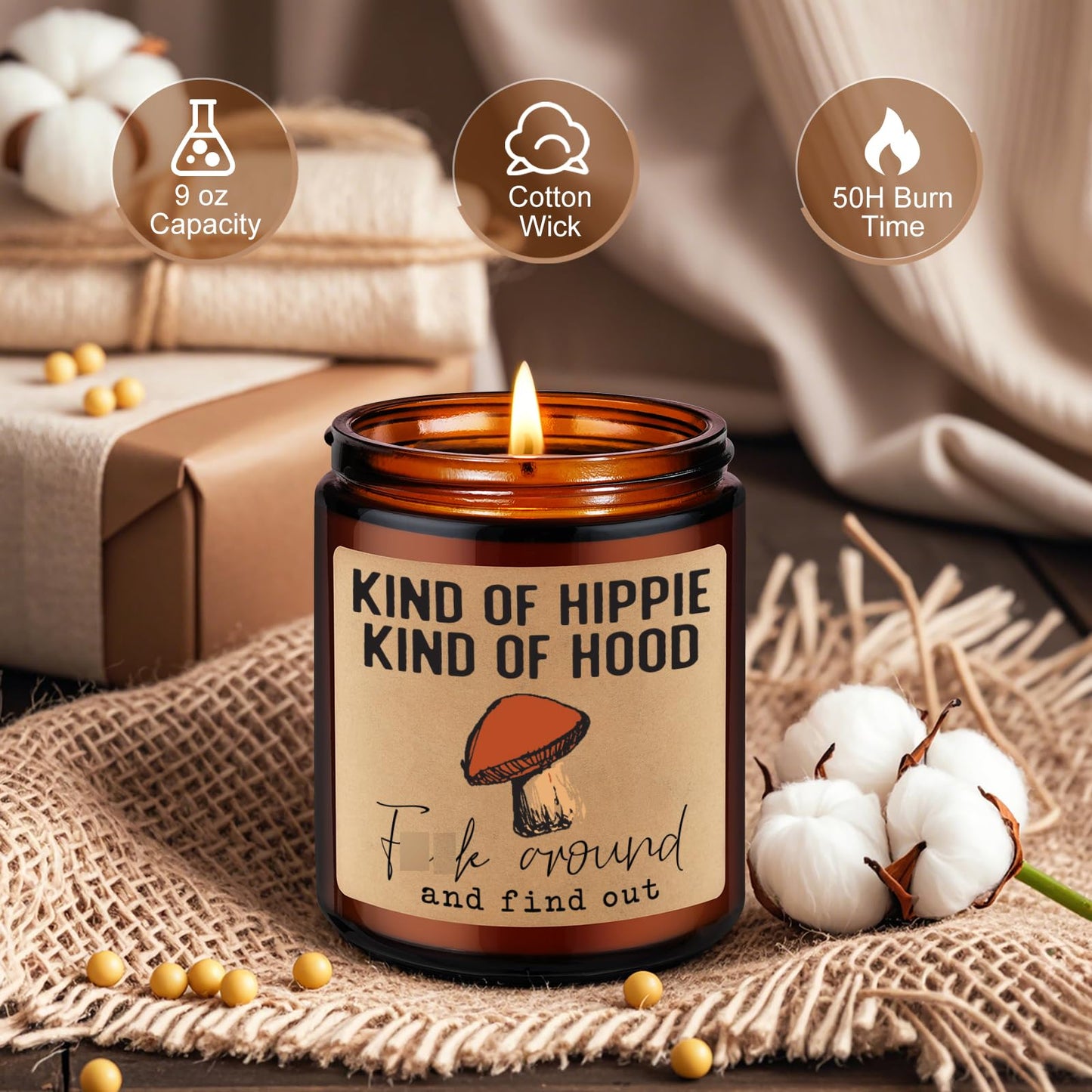 LEADO Kind of Hippie Kind of Hood Scented Candles, Hippie Room Decor - Boho Gifts for Women, Men - Funny Fathers Day, Birthday, Hippy Gifts for Mom, Women, Friend, Bestie, BFF, Her, Boho Stuff