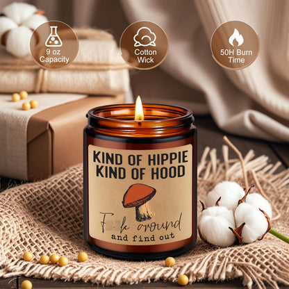 LEADO Kind of Hippie Kind of Hood Scented Candles, Hippie Room Decor - Boho Gifts for Women, Men - Funny Fathers Day, Birthday, Hippy Gifts for Mom, Women, Friend, Bestie, BFF, Her, Boho Stuff