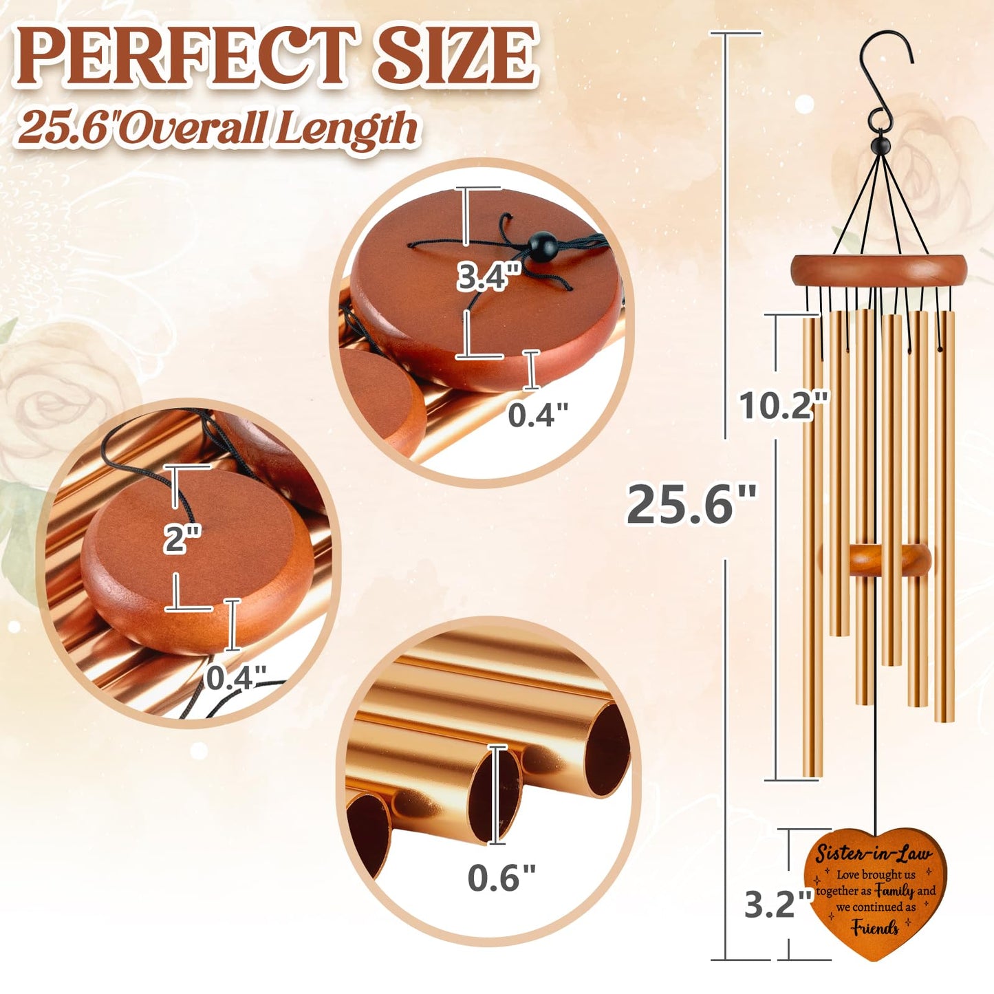 Sister in Law Gifts, Gift for Sister in Law - Wind Chimes, Birthday, Wedding, Engagement, Anniversary, Thanksgiving Gifts, Windchimes for Outside Outdoor
