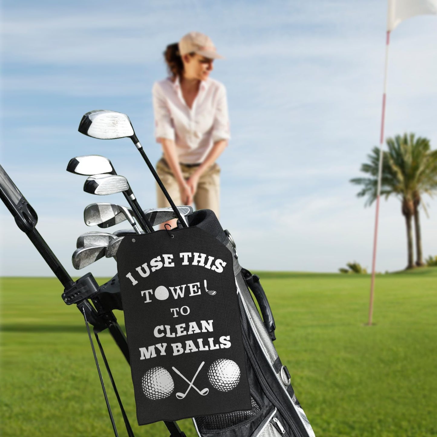 Fathers Day Dad Gifts for Men , Golf Accessories for Men Husband Golfers, Funny Microfiber Towel Cleaning Cloth with Clip for Bags Golf Balls & Clubs, Presents for Birthday Valentines Christmas
