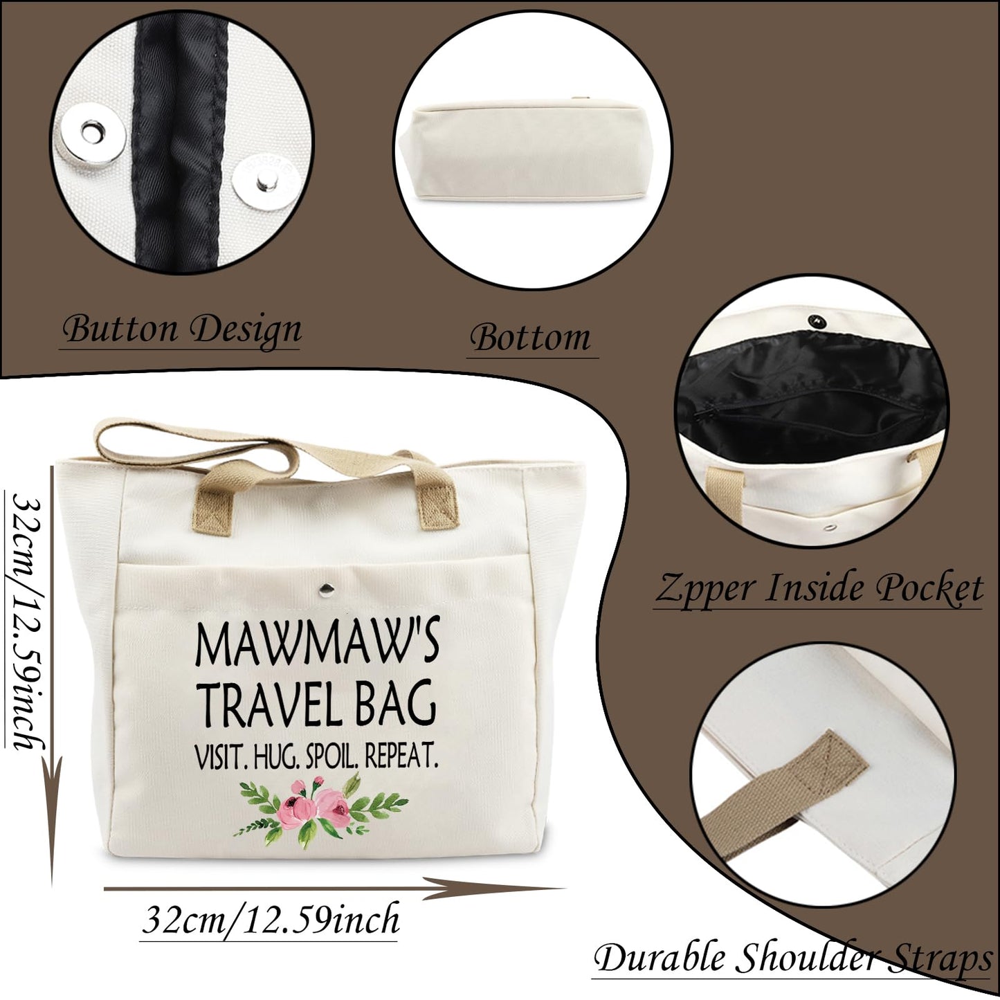WCGXKO Mother’s Day Gift Grandma Birthday Gift Mother’s Day Merchandise Tote Bag Travel Bag For Grandma