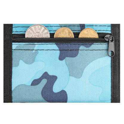 Kids Boys RFID Wallet with Magic Sticker, Teen Camo Nylon Wallet for Christmas/Birthday Gift Ideas (Camo Blue)