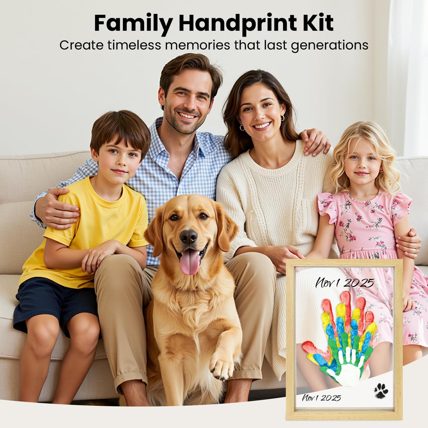 Omrhvi Family Handprint Kit, DIY Craft Keepsake, Hand Print Photo Frame, Family Gifts for New Mom, New Baby, New Parents, Grandparents, Mother's Day, Father's Day, Adoption Day, Anniversary