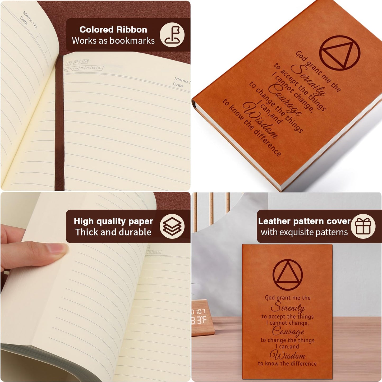 AA & NA Sobriety Leather Notebook Addiction Recovery Gift for Friends Women Men Birthday Gifts New Beginnings Gifts for Friends (God grant me-AA)