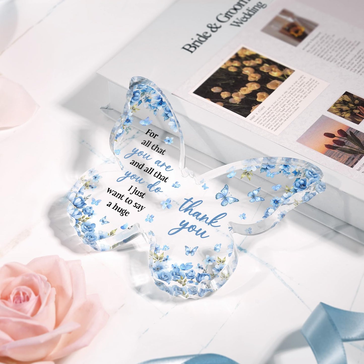 Thank You Gifts for Women, Appreciation Gifts for Teacher Coworker Employee Nurse Friend Christmas, 5x3.8x0.5 Inch Butterfly Acrylic Plaque Decor, Graduation Wedding Thank You Grateful Gift Bulk - Blue