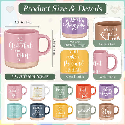 Didaey 10 Sets Employee Appreciation Gifts Set 13oz Inspirational Pastel Ceramic Coffee Mugs A6 Leather Notebooks Ballpoint Pens Bulk Thank You Gifts for Coworker Employees Staff Team Members