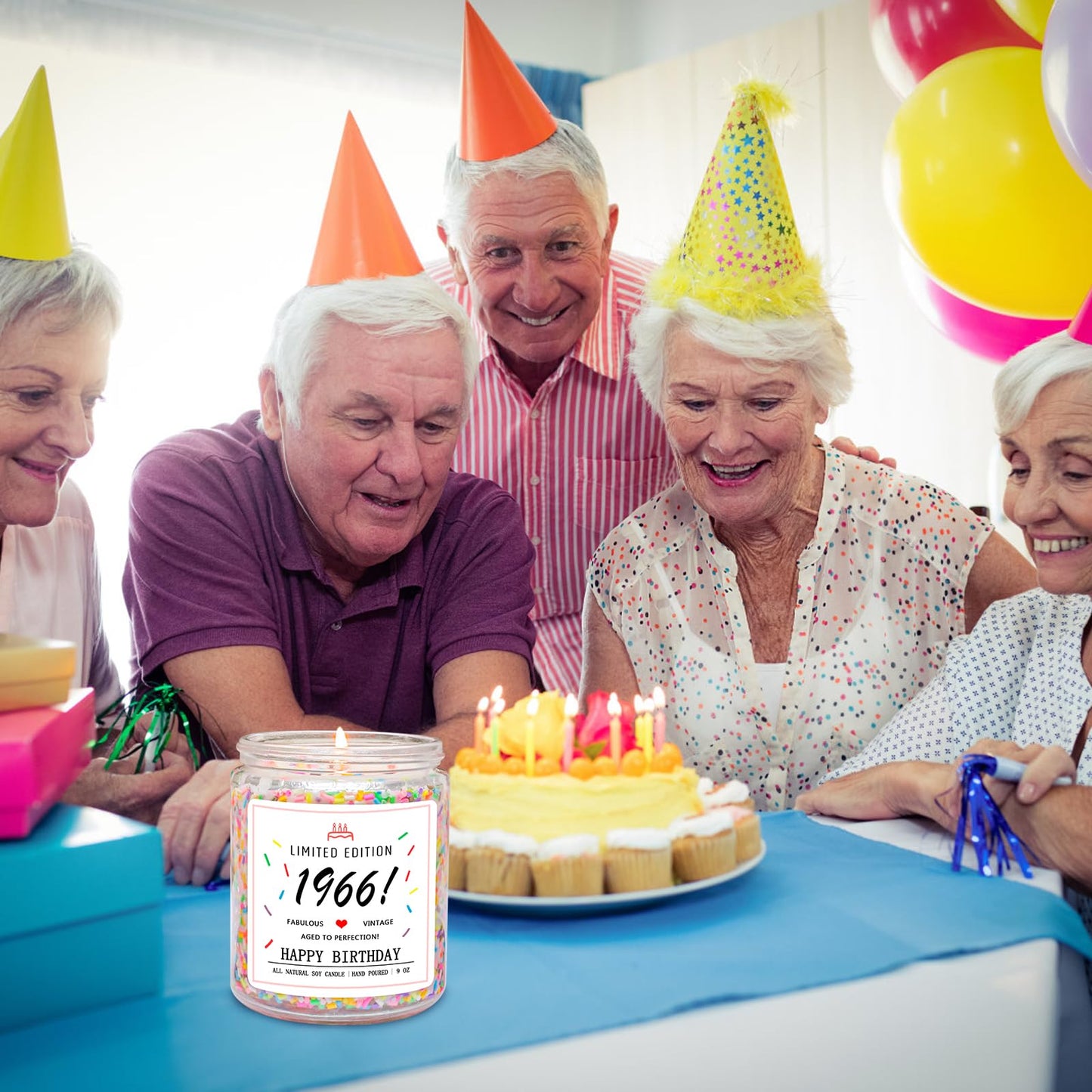 Homsolver 60th Birthday Gifts for Women Ideas, Decorations Gifts for 60 Year Old Woman, 60th Birthday Candle - Limited Edition 1966 Handmade (Vanilla Birthday Cake Scent with Sprinkles)