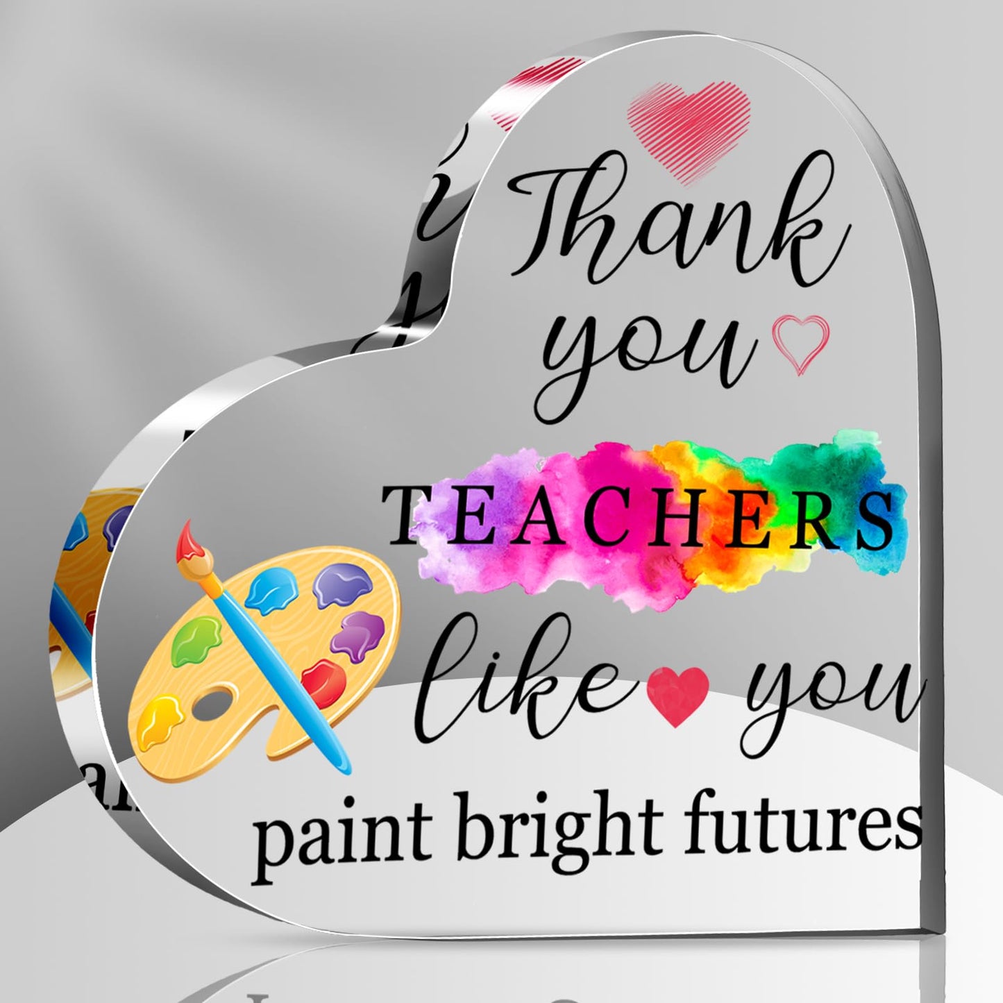 End of Year Teacher Gifts Thank You Art Teacher Appreciation Gifts Acrylic Heart Plaque Painter Graduation Sign Keepsake Table Decor for Farewell Birthday School(3.94 x 3.94 x 0.39 Inches)