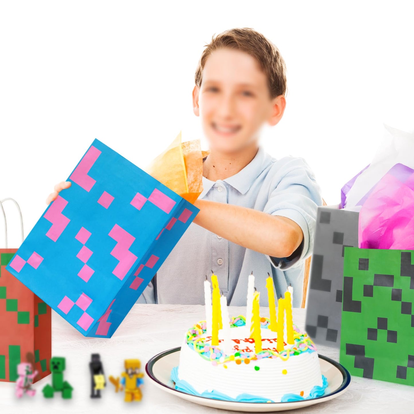 16PCS Pixel Party Favor Bags with Handle for Birthday, Gift Bags Goodie Bags Treat for Kids Birthday Party Decoration