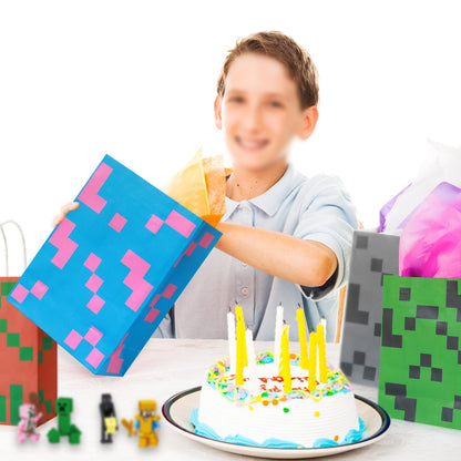 16PCS Pixel Party Favor Bags with Handle for Birthday, Gift Bags Goodie Bags Treat for Kids Birthday Party Decoration
