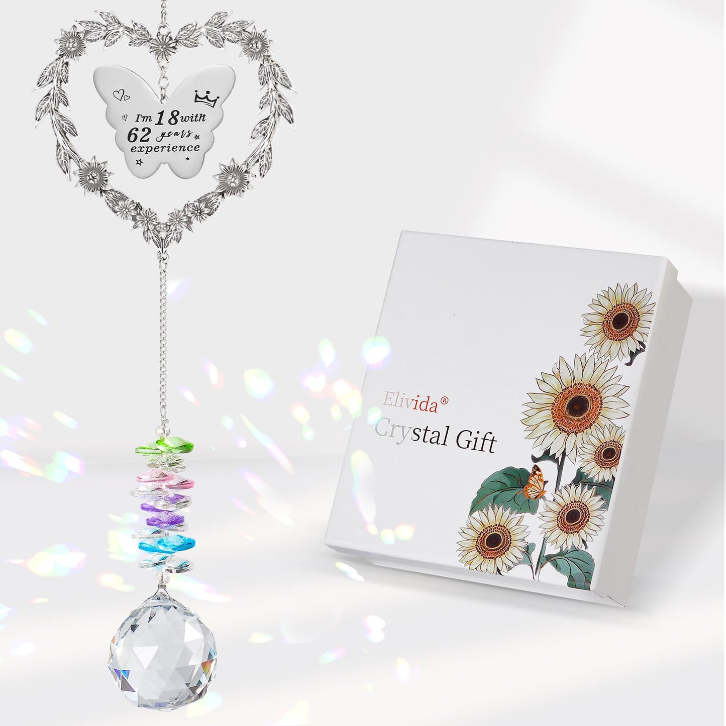 80th Birthday Gifts for Women, Happy 80th Birthday Suncatcher for Her, Thoughtful 80 Bday Crystal Ornament for Wife, Mom, Grandma, Sister, Aunt, Turning 80 Year Old Rainbow Marker