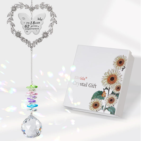 80th Birthday Gifts for Women, Happy 80th Birthday Suncatcher for Her, Thoughtful 80 Bday Crystal Ornament for Wife, Mom, Grandma, Sister, Aunt, Turning 80 Year Old Rainbow Marker