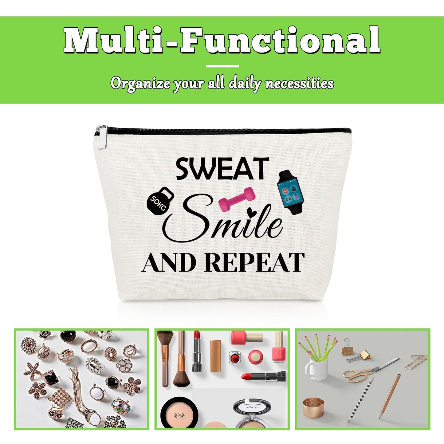 Workout Gifts Fitness Lovers Makeup Bag Gym Gifts for Women Fitness Bodybuilding Cosmetic Bag Exercise Present for Women Friend Trainer Christmas Birthday Present Dumbbell Pendant Travel Pouch