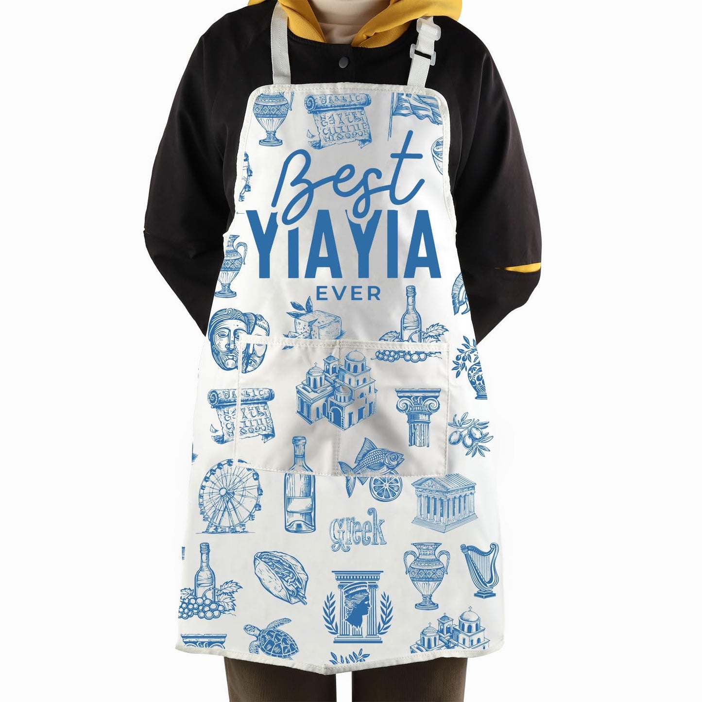 WCGXKO Best Yiayia Ever Kitchen Apron Greek Yiayia Gift Mother’s Day Gift Grandma Gift For Grandmother