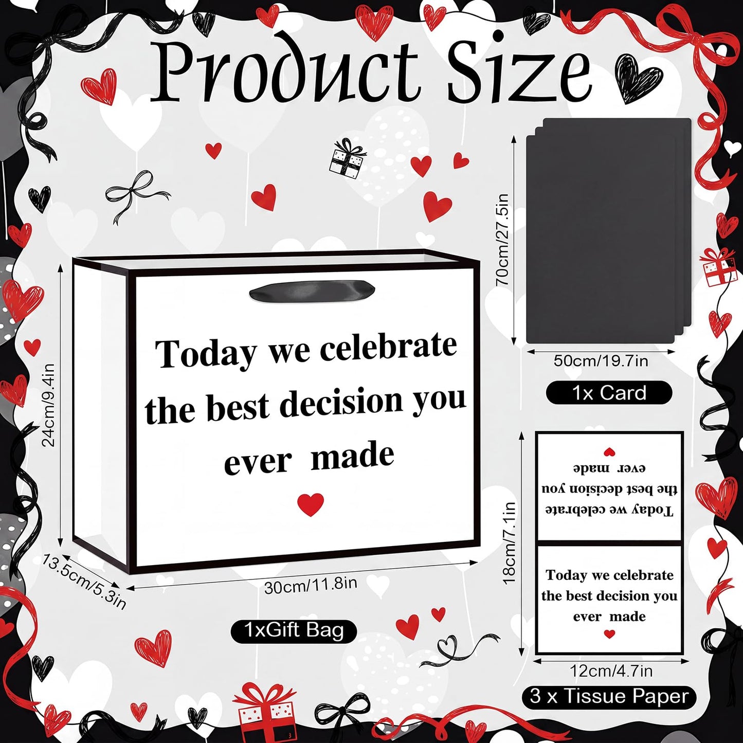 Woosytoo Anniversary Best Decision Gift Bags with Wrapping Paper and Card Wedding Anniversary Engagement Bridal Shower Decoration Supplies for Men Women Husband Wife Boyfriend Girlfriend